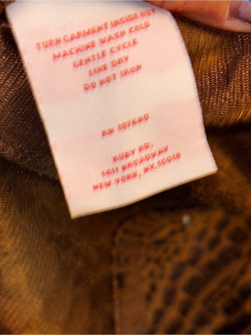 Ruby Rd. Sz.10 Croc-Embossed Glossy Brown Faux Leather Jacket ptp:21 length:22 - Picture 4 of 10